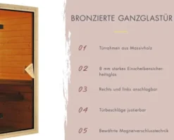 Elementsauna Karibu Omelia 3 inkl. 9 kW Ofen u.ext.Steuerung mit Dachkranz und bronzierter Ganzglastüre