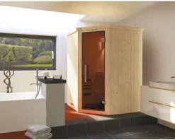 Elementsauna Weka Kiruna GT Gr.1 inkl.3,6 kW Ofen u.integr.Steuerung mit graphitfarbeneer Ganzglastüre