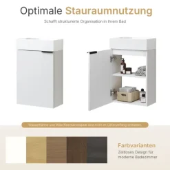EMKE Badmöbel-Set 64,6 x 41,7 cm Weiß Waschtisch-Set mit Keramikbecken Unterschrank modernes Design