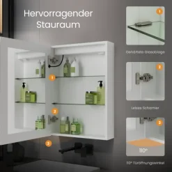 EMKE LED Spiegelschrank 50 x 70 cm 3 Lichtfarben & Antibeschlag Silberweiß