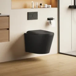 EMKE Wand-WC Set CT01 Tiefspüler ohne Spülrand D-Form schwarz matt mit WC-Sitz und Absenkautomatik