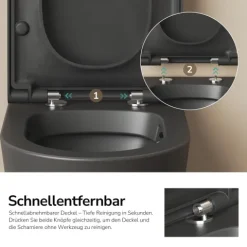 EMKE Wand-WC Set CT01 Tiefspüler ohne Spülrand D-Form schwarz matt mit WC-Sitz und Absenkautomatik