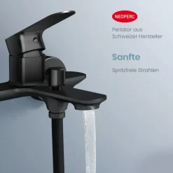 EMKE Wannenarmatur Schwarz Matt, Einhebelmischer für Badewanne, Badewannenarmatur Wandmontage, G1/2 Anschluss