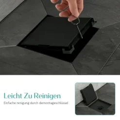 EMKE Bodenablauf quadratisch 152,5 x 152,5 mm 2-in-1 befliesbar inkl. Siphon schwarz matt