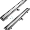 EMKE Duschrinne Edelstahl 80cm Komplettset Befliesbar Bodenablauf Dusche Siphon mit Geruchsstop und Haarsieb Randablauf, Duschablauf Ablaufrinne Dusche Doppelseitige Duschabfluss