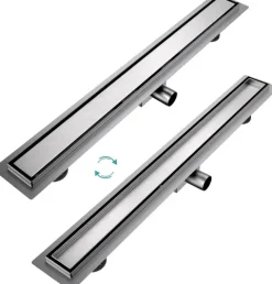 EMKE Duschrinne Edelstahl 80cm Komplettset Befliesbar Bodenablauf Dusche Siphon mit Geruchsstop und Haarsieb Randablauf, Duschablauf Ablaufrinne Dusche Doppelseitige Duschabfluss