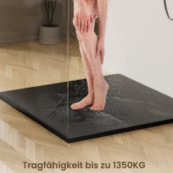 EMKE Duschwanne 90 x 90 cm Rutschfeste Duschtasse Eckig Flach Schwarz SMC (ohne Siphon)