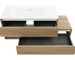 FACKELMANN Waschtischunterschrank für Möbelwaschtisch VITA Ablage rechts BxHxT 1285 x 500 x 460 mm Frontfarbe summer oak Griffleiste weiß