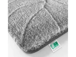 FLOORDIREKT Badematte Maris - Flauschiger Badvorleger mit Blattstruktur - Silber - 50 x 80 cm