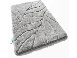 FLOORDIREKT Badematte Maris - Flauschiger Badvorleger mit Blattstruktur - Silber - 50 x 80 cm