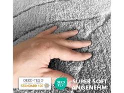 FLOORDIREKT Badematte Maris - Flauschiger Badvorleger mit Blattstruktur - Silber - 50 x 80 cm