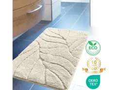 FLOORDIREKT Badematte Maris - Flauschiger Badvorleger mit Blattstruktur - Ivory - 60 x 120 cm