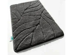 FLOORDIREKT Badematte Maris - Flauschiger Badvorleger mit Blattstruktur - Dunkelgrau - 60 x 120 cm