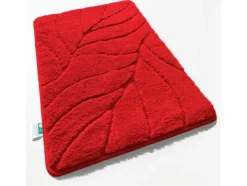 FLOORDIREKT Badematte Maris - Flauschiger Badvorleger mit Blattstruktur - Rot - 80 x 150 cm