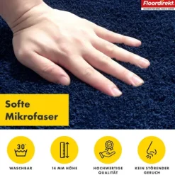 FLOORDIREKT Badematte Nasa - Wasserabsorbierend und Pflegeleicht - Dunkelblau - 60 x 150 cm
