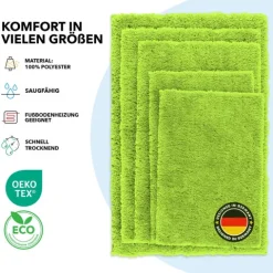 FLOORDIREKT Badematte Sky - Flauschiger Badvorleger mit dichtem Flor - Eckig - Apfelgrün - 50 x 80 cm