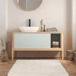 FLOORDIREKT Badematte Sky Soft - Reckteckig - Rutschhemmende Rückseite - Creme - 80 x 150 cm