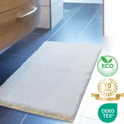 FLOORDIREKT Badematte Sky - Flauschiger Badvorleger mit dichtem Flor - Eckig - Weiß - 50 x 60 cm