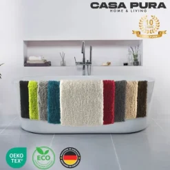 FLOORDIREKT Badematte Sky - Flauschiger Badvorleger mit dichtem Flor - Eckig - Weiß - 50 x 60 cm
