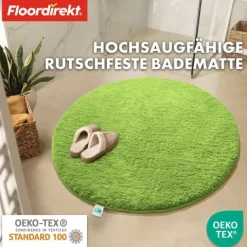 FLOORDIREKT Badematte Sky - Flauschiger Badvorleger mit dichtem Flor - Rund - Ø 120 cm - Grün