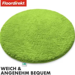 FLOORDIREKT Badematte Sky - Flauschiger Badvorleger mit dichtem Flor - Rund - Ø 120 cm - Grün