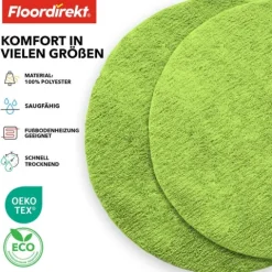 FLOORDIREKT Badematte Sky - Flauschiger Badvorleger mit dichtem Flor - Rund - Ø 120 cm - Grün