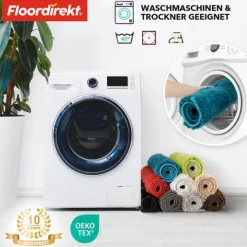 FLOORDIREKT Badematte Sky - Flauschiger Badvorleger mit dichtem Flor - Rund - Ø 120 cm - Grün