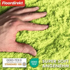 FLOORDIREKT Badematte Sky - Flauschiger Badvorleger mit dichtem Flor - Rund - Ø 120 cm - Grün