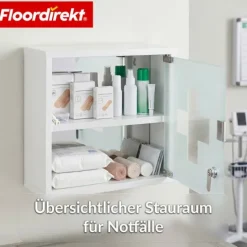 FLOORDIREKT Medizinschrank Allen - Abschließbarer Arzneischrank mit Glastür - Aus pulverbeschichtetem Metall - Weiß - 30 x 30 cm