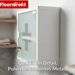 FLOORDIREKT Medizinschrank Allen - Abschließbarer Arzneischrank mit Glastür - Aus pulverbeschichtetem Metall - Weiß - 30 x 30 cm