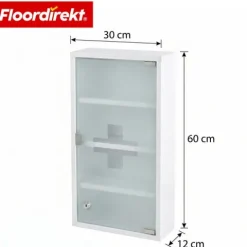 FLOORDIREKT Medizinschrank Allen - Abschließbarer Arzneischrank mit Glastür - Aus pulverbeschichtetem Metall - Weiß - 60 x 30 cm