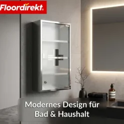 FLOORDIREKT Medizinschrank Allen - Abschließbarer Arzneischrank mit Glastür - Aus robustem Edelstahl - Silber - 60 x 30 cm