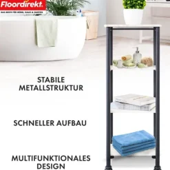 FLOORDIREKT Standregal Charles - Badregal in Mamor-Optik mit stabiler Stahlkontruktion 35 x 26 x 101 cm - 4 Etagen