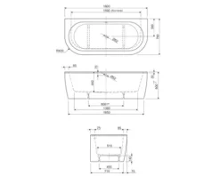 form&style Vorwand Badewanne Back to Wall SANSIBAR 80 x 180 cm Wanne weiß glänzend Schürze schwarz matt