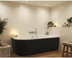 form&style Badewannen Set SANSIBAR 75 x 160 cm Rundung links Montage in Ecke rechts Wanne weiß glänzend Schürze schwarz matt