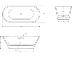 Freistehende Badewanne OTTOFOND Mago 75 x 170 cm weiß glänzend 703951