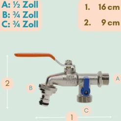 Garten Wasserhahn Kugelhahn 1/2 Doppelanschluss Außen 1/2 Zoll Doppel Wasserhahn Außenwasserhahn Doppelwasserhahn mit Schlauchanschluss