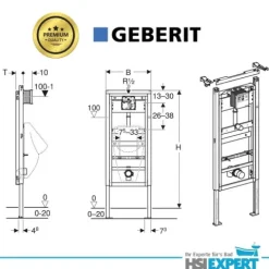Geberit Vorwandelement HGMBAD Urinal mit Deckel Drückerplatte inkl. Zubehör Set