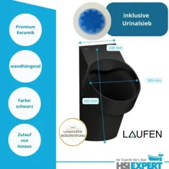 Geberit Vorwandelement Urinal Laufen mit Deckel Drückerplatte schwarz inkl. Zubehör Set