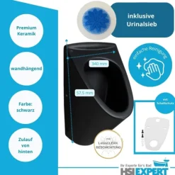 Geberit Vorwandelement Urinal Onyx ohne Deckel Drückerplatte schwarz inkl. Zubehör Set