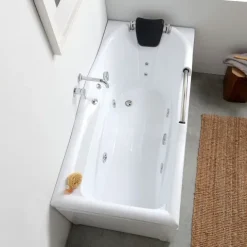 Glänzend weiße Whirlpool-Badewanne mit Nackenstütze rechts| Diletta