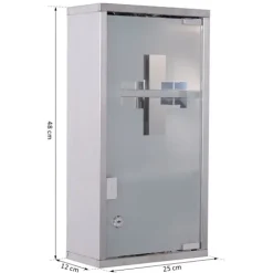 HOMCOM Medizinschrank Arzneischrank abschließbarer Apothekerschrank Erste-Hilfe-Schrank mit 3 Fächer Wandschrank Edelstahl Silber 25 x 12 x 48 cm