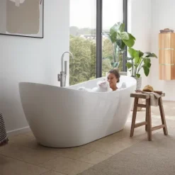 Home Deluxe - freistehende Badewanne mit Whirlpoolfunktion - OVALO PLUS - Maße 180 x 90 x 72 cm - inkl. komplettem Zubehör I Whirlwanne, Whirlpool für 2 Personen