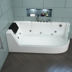 Home Deluxe - Whirlpool Badewanne - CARICA Rechts weiß mit Heizung und Massage - Maße: 170 x 80 x 59 cm I Eckwanne, Indoor Badewanne