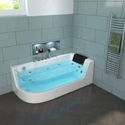 Home Deluxe - Whirlpool Badewanne - CARICA Links weiß mit Heizung und Massage - Maße: 170 x 80 x 59 cm I Eckwanne, Indoor Badewanne