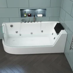 Home Deluxe - Whirlpool Badewanne - CARICA Links weiß mit Heizung und Massage - Maße: 170 x 80 x 59 cm I Eckwanne, Indoor Badewanne