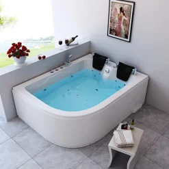 Home Deluxe - Whirlpool - BLUE OCEAN XL Links, Weiß, Maße: 180 x 120 x 65 cm - inkl. Nackenkissen, Armaturen und Whirlpoolpumpe I Whirlpool für 2 Personen, Indoor SPA, Eckbadewanne
