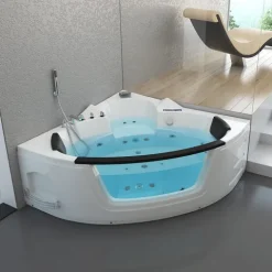 Home Deluxe - Whirlpool - Laguna L - Weiß, Maße 157x157x65cm - inkl. Radio, Heizung und Lichttherapie I Eckwanne für 2 Personen, Indoor Badewanne