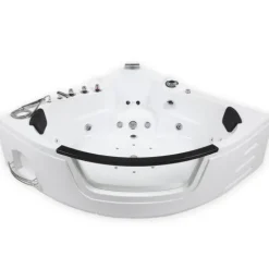 Home Deluxe - Whirlpool - Laguna L - Weiß, Maße 157x157x65cm - inkl. Radio, Heizung und Lichttherapie I Eckwanne für 2 Personen, Indoor Badewanne