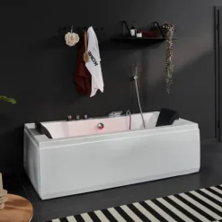 Home Deluxe - Whirlpool - LAGUNA M PURE - Weiß, Maße: 180 x 90 x 55 cm - inkl. Radio, Heizung und Lichttherapie I Whirlwanne für 2 Personen, Indoor Badewanne